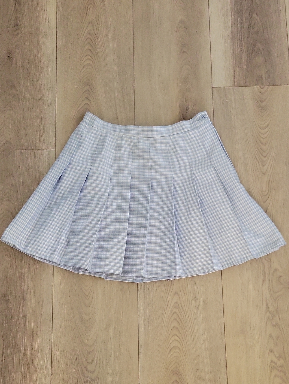 Rewind Light Blue Plaid Pleated Skater Skirt